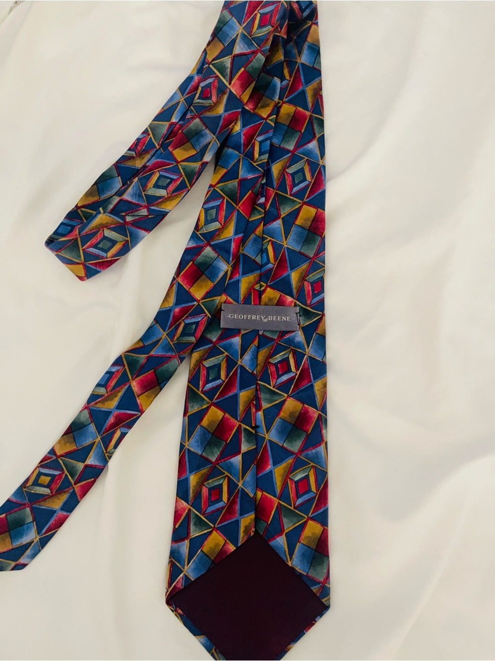 Geoffrey Beene Blue, Red & Gold Geometric Silk Tie